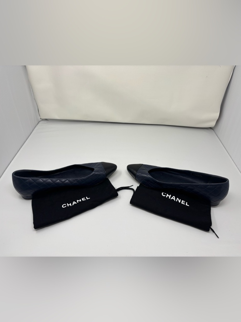 CHANEL blue and Black cap toe Flats Quilted Design Comfortable Everyday Wear - Picture 10 of 14